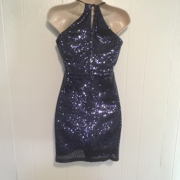 Lulus navy blue sequin straps Mini dress. - Picture 3 of 14